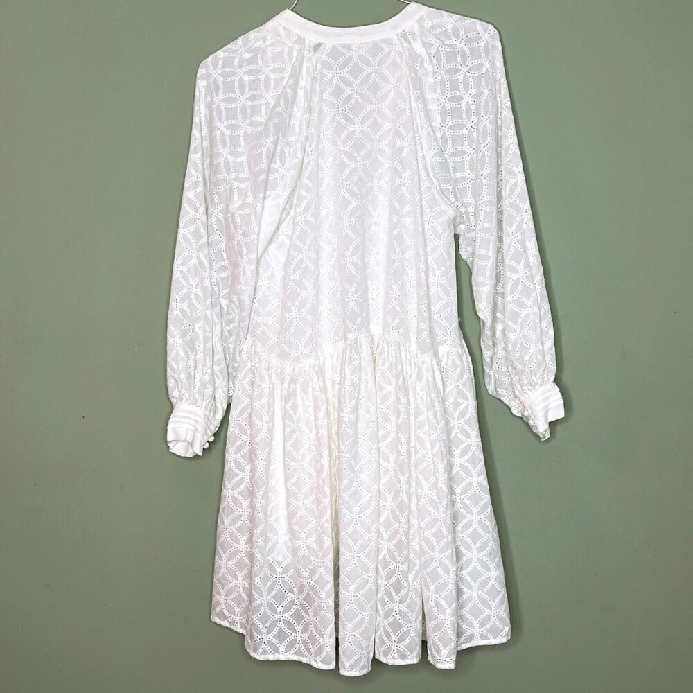 Aoxwomen Minidress sz S Eyelet Boho Cottagecore Hi Lo Hem Peasant Sleeve NWT - Picture 2 of 10